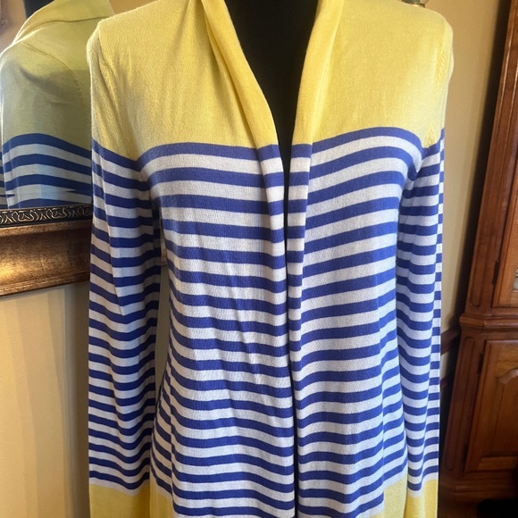 Talbots open lightweight cardigan - Size Petite Petite.  Yellow, Blue and White - Picture 7 of 13